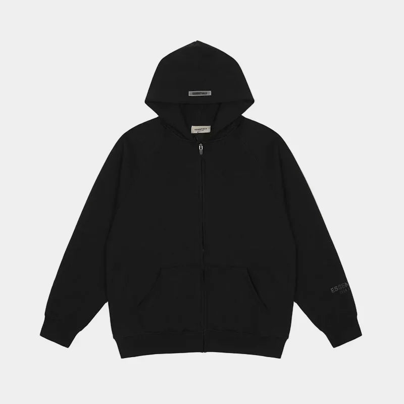 Essentials Black Street Zip-Up Hoodie – Fear of God