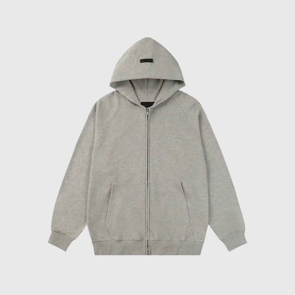 Essentials Dark Heather Oatmeal Zip-Up Hoodie – Fear of God