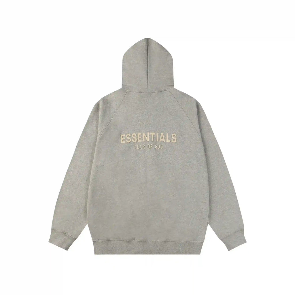 Essentials Dark Heather Oatmeal Zip-Up Hoodie – Fear of God