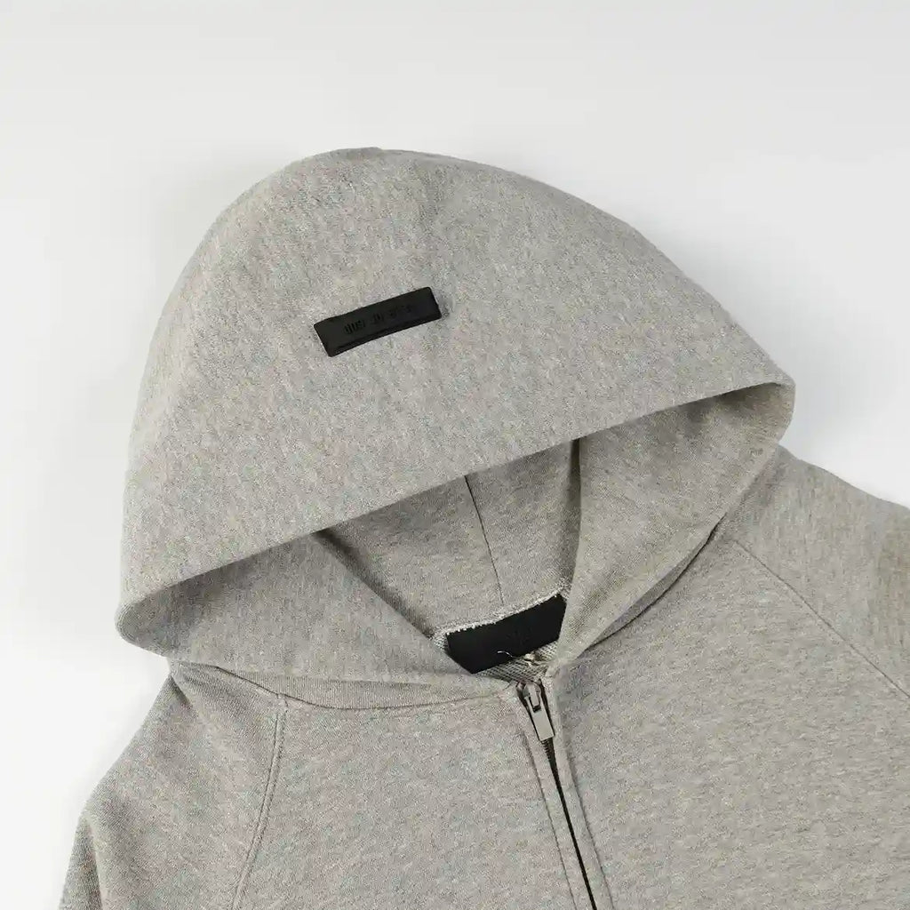 Essentials Dark Heather Oatmeal Zip-Up Hoodie – Fear of God