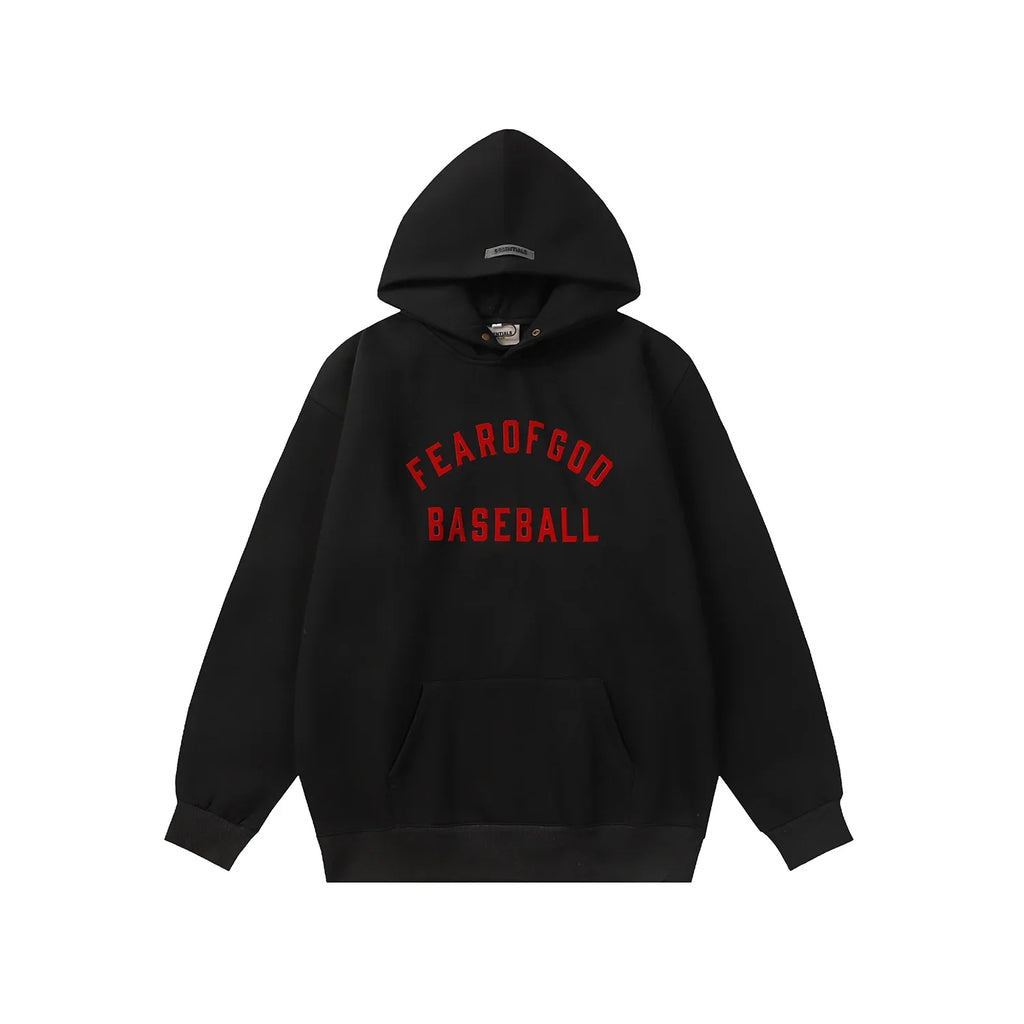 Fear of God ESSENTIALS Signature Baseball Black Red Hoodie