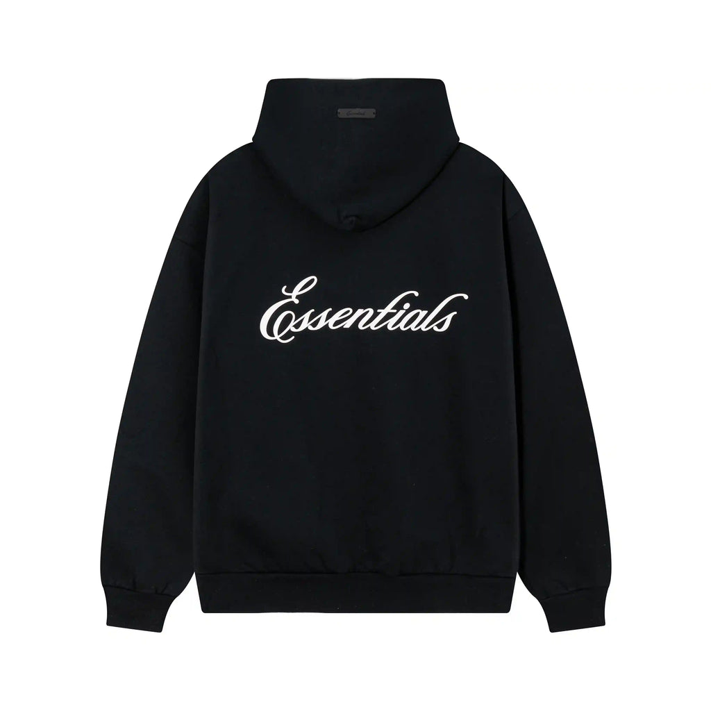 Fear of God Essentials Black Hoodie | Minimal Luxe Black Pullover Essentials Hoodie