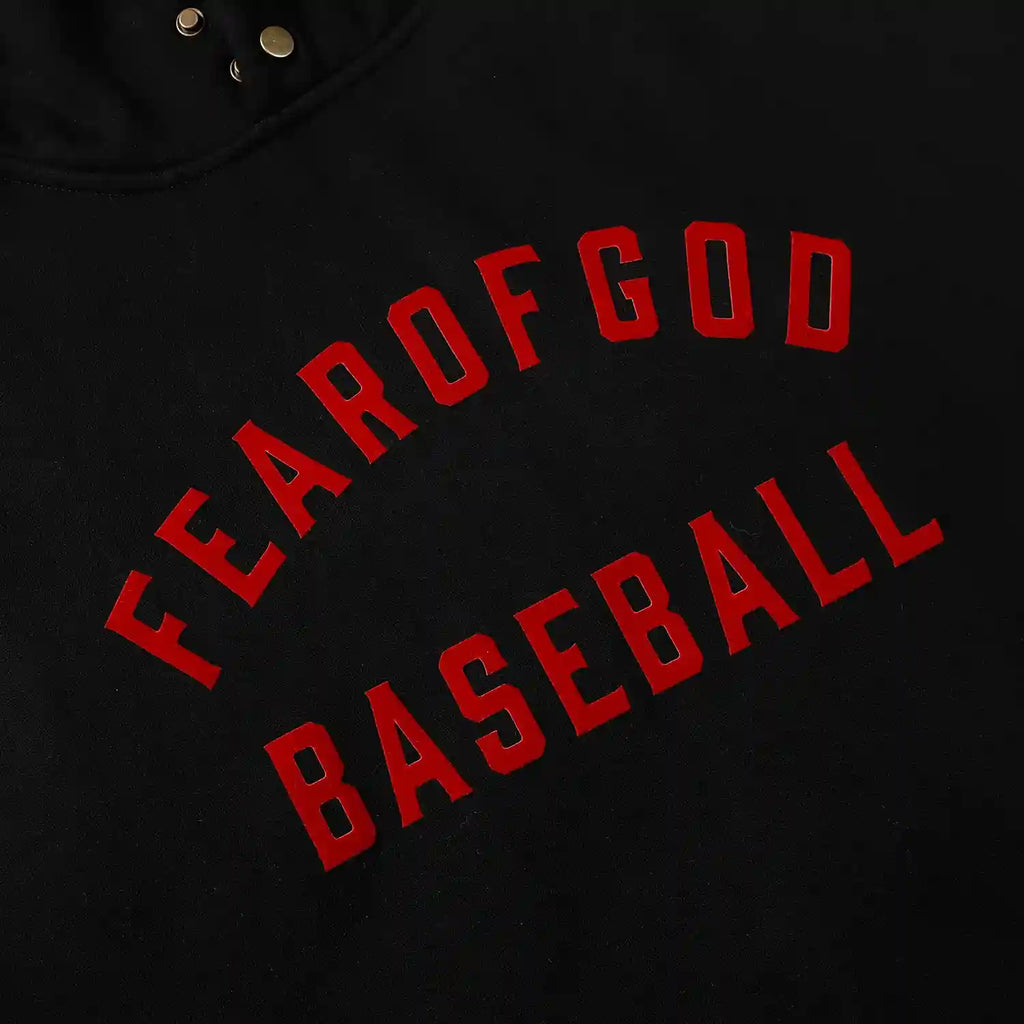 Fear of God ESSENTIALS Signature Baseball Black Red Hoodie