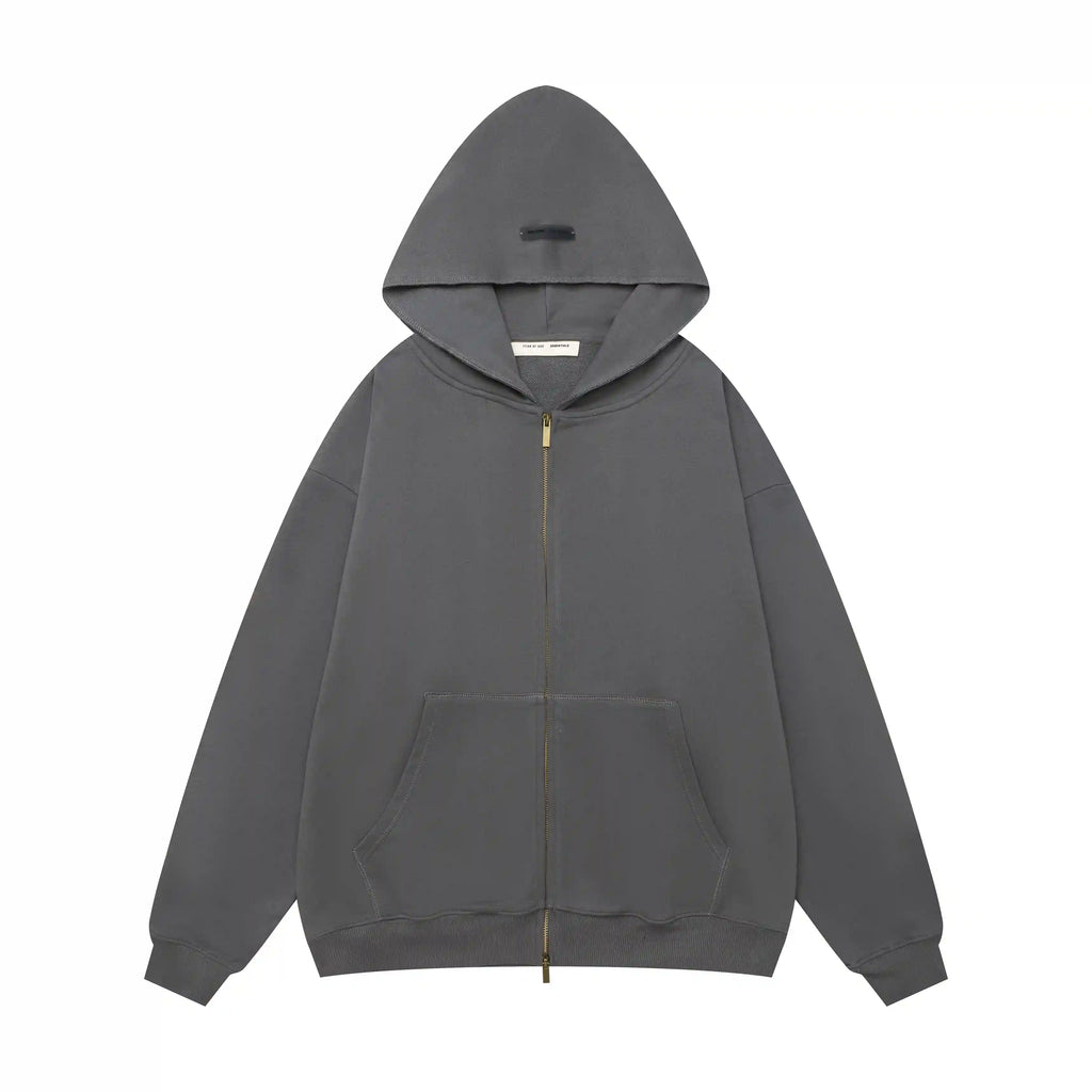 Fear of God Essentials Gray Zip-Up Hoodie | Clean Grey Full Zip Essentials Hoodie