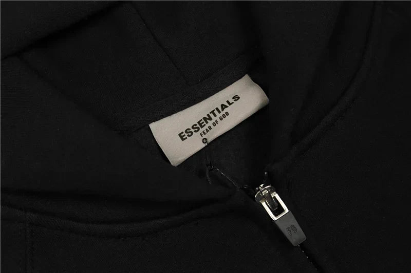 Essentials Black Street Zip-Up Hoodie – Fear of God