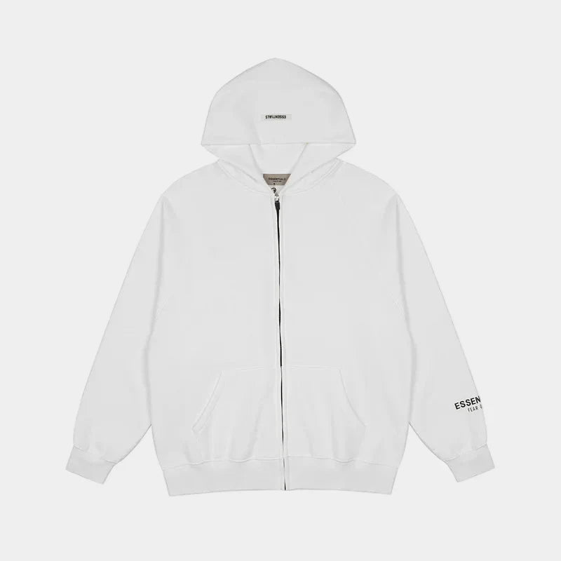 Essentials Black Black Bar Zip-Up Hoodie – Fear of God