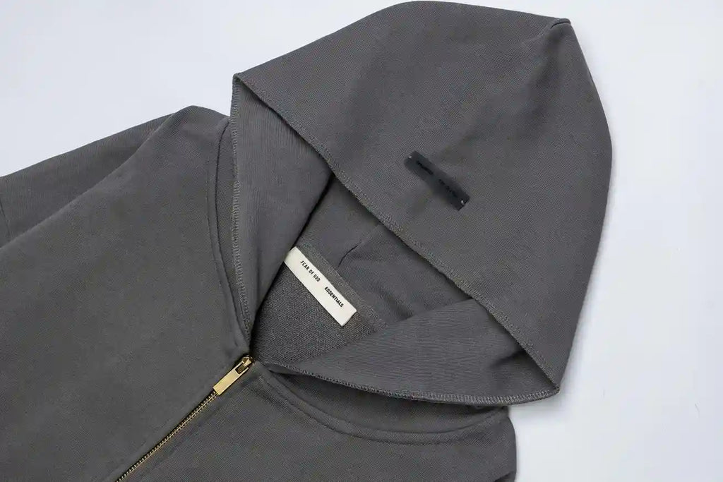 Fear of God Essentials Gray Zip-Up Hoodie | Grey Full Zip Essentials Hoodie