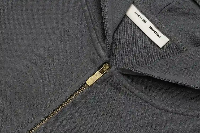 Fear of God Essentials Gray Zip-Up Hoodie | Clean Grey Full Zip Essentials Hoodie