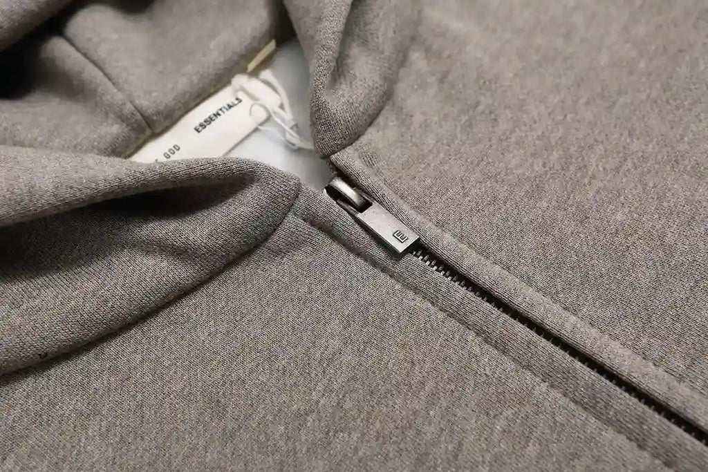 Essentials Dark Heather Oatmeal Zip-Up Hoodie – Fear of God