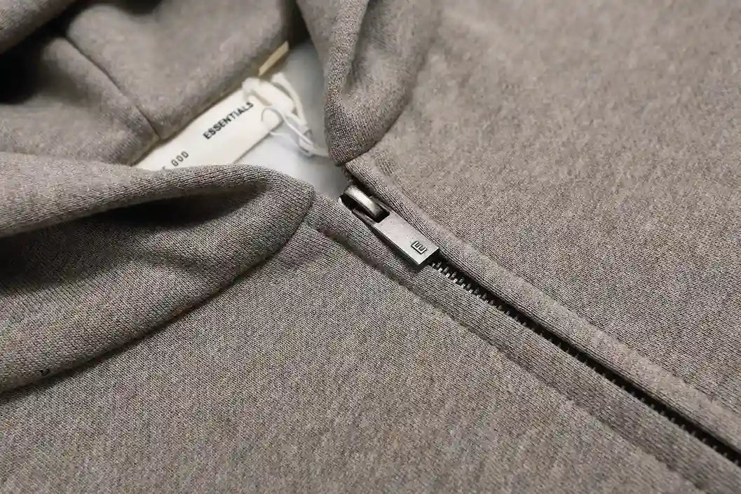 Essentials Dark Heather Oatmeal Zip-Up Hoodie – Fear of God