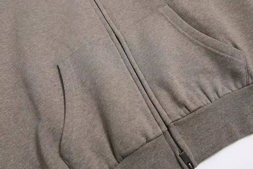 Essentials Dark Heather Oatmeal Zip-Up Hoodie – Fear of God