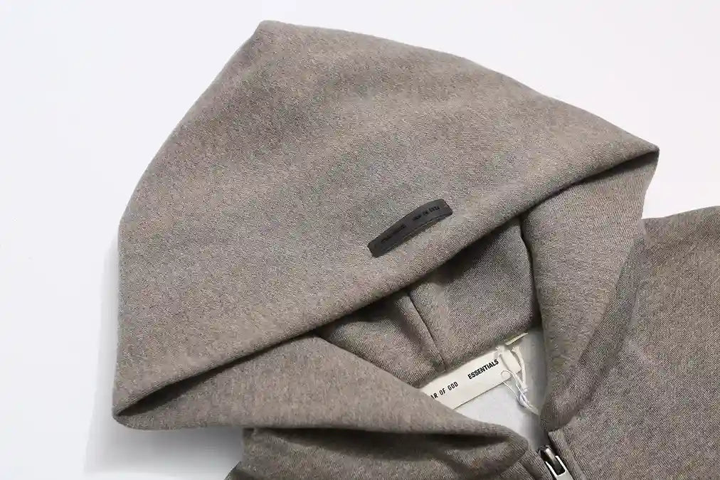 Essentials Dark Heather Oatmeal Zip-Up Hoodie – Fear of God
