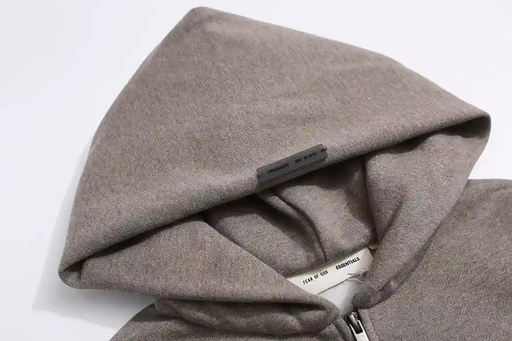 Essentials Dark Heather Oatmeal Zip-Up Hoodie – Fear of God