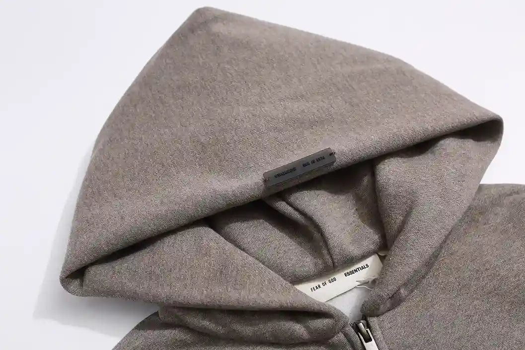 Essentials Dark Heather Oatmeal Zip-Up Hoodie – Fear of God