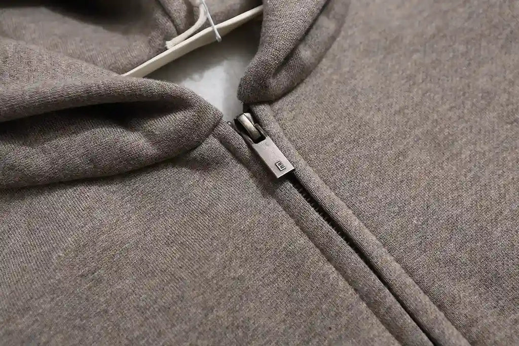 Essentials Dark Heather Oatmeal Zip-Up Hoodie – Fear of God