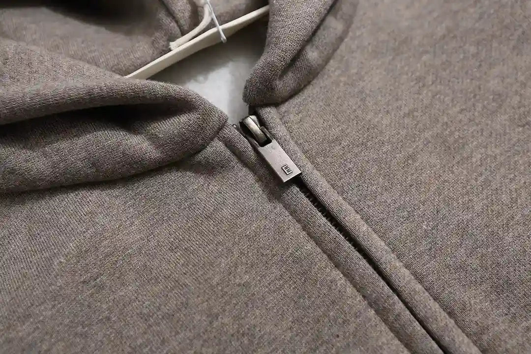 Essentials Dark Heather Oatmeal Zip-Up Hoodie – Fear of God