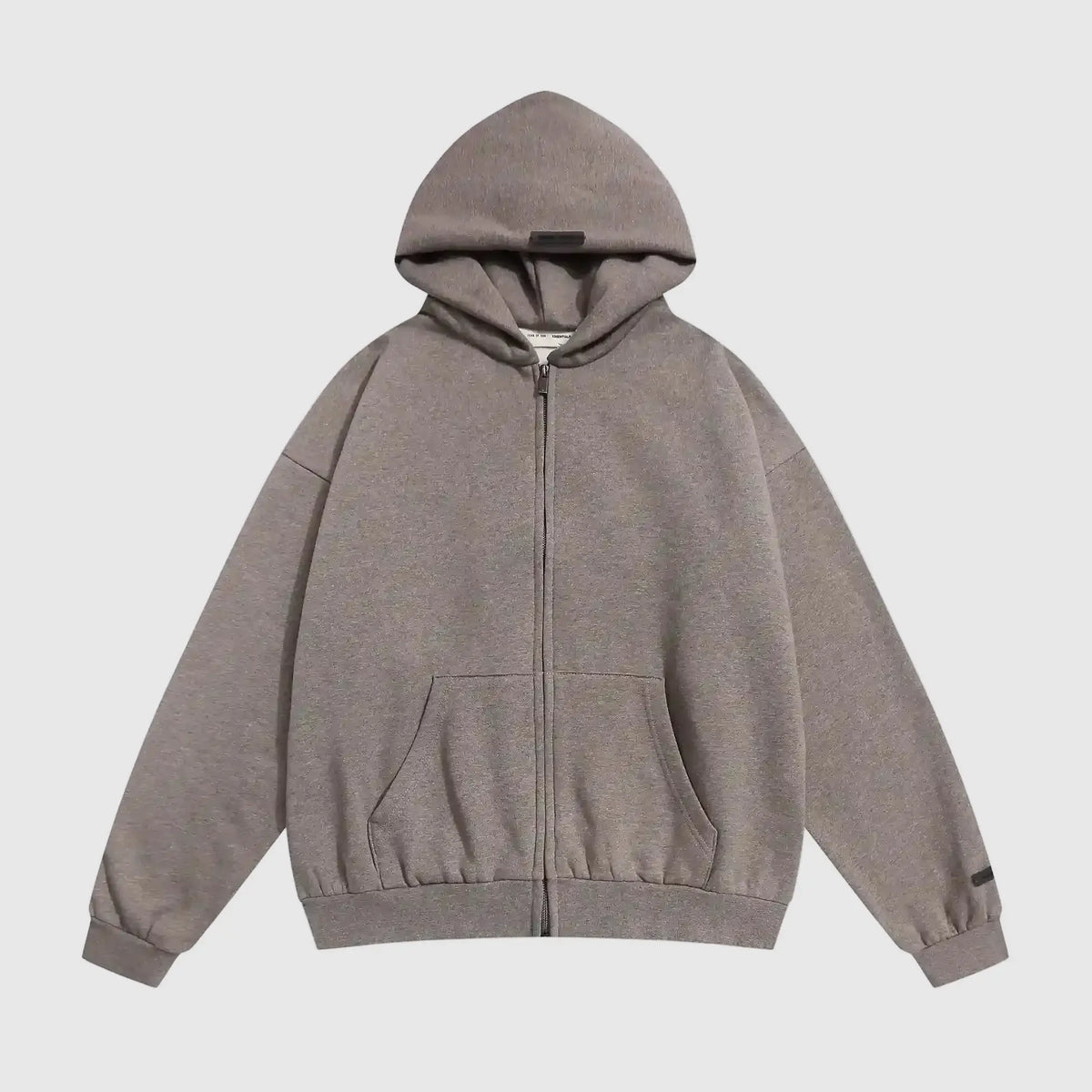 Essentials Dark Heather Oatmeal Zip-Up Hoodie – Fear of God