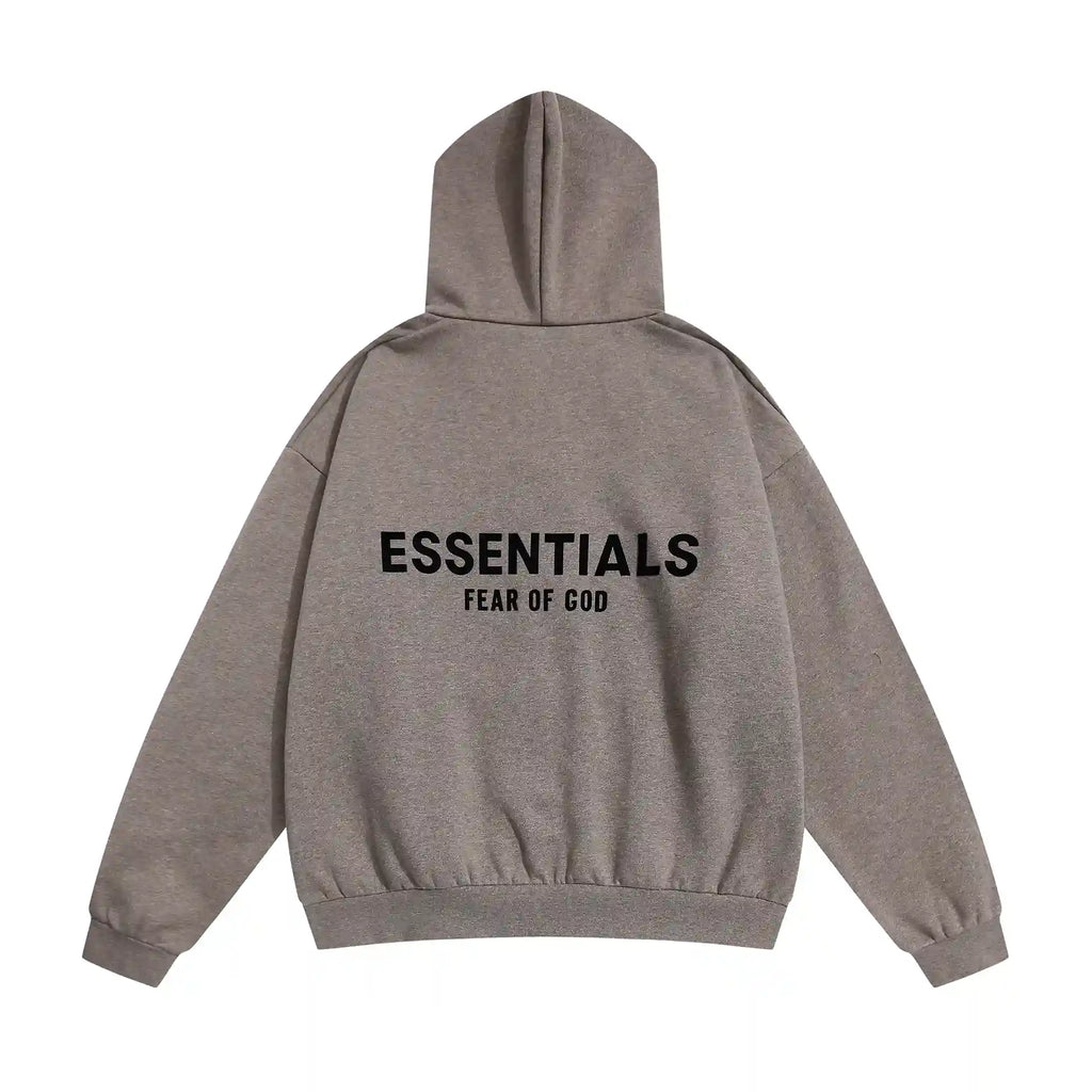 Essentials Dark Heather Oatmeal Zip-Up Hoodie – Fear of God