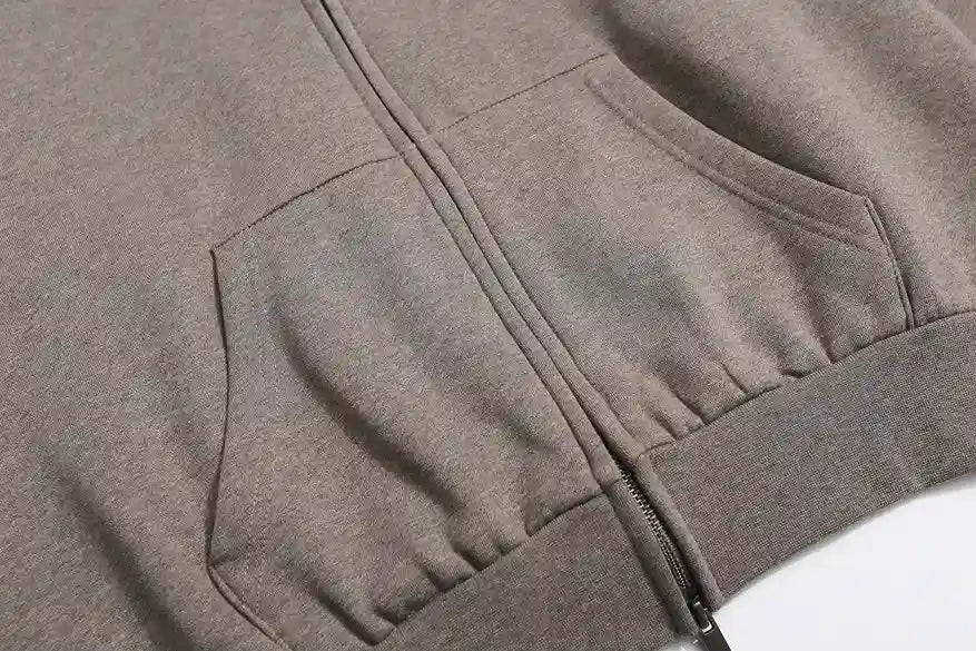 Essentials Dark Heather Oatmeal Zip-Up Hoodie – Fear of God