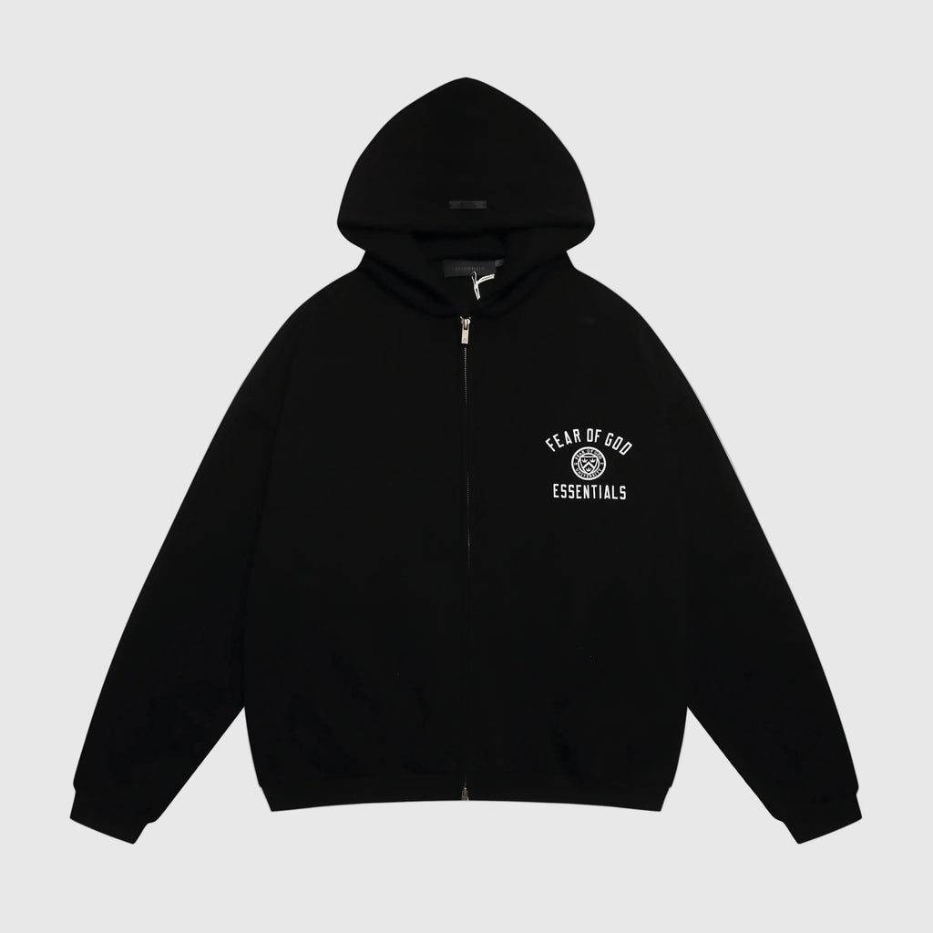 Essentials Black Zip Hoodie – Relaxed Streetwear Pullover